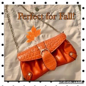 Leather Clutch chain strap Orange small purse